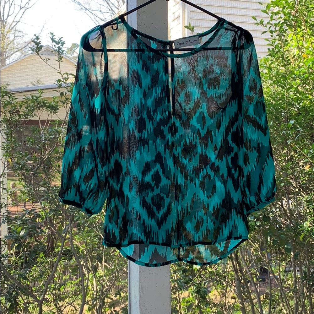 Opie & Lucy size small teal & black blouse